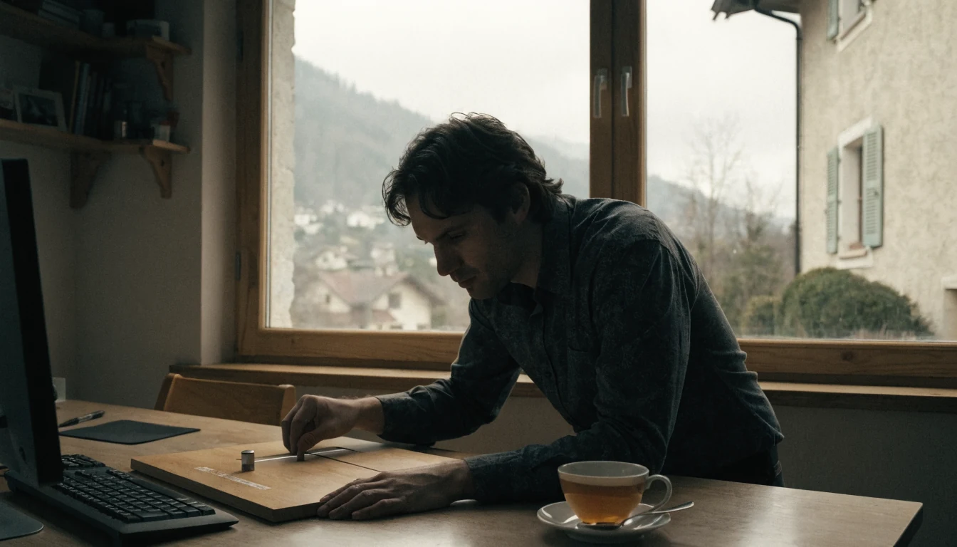 Spieler stellt physischen Limit‑Slider im Home‑Office ein.